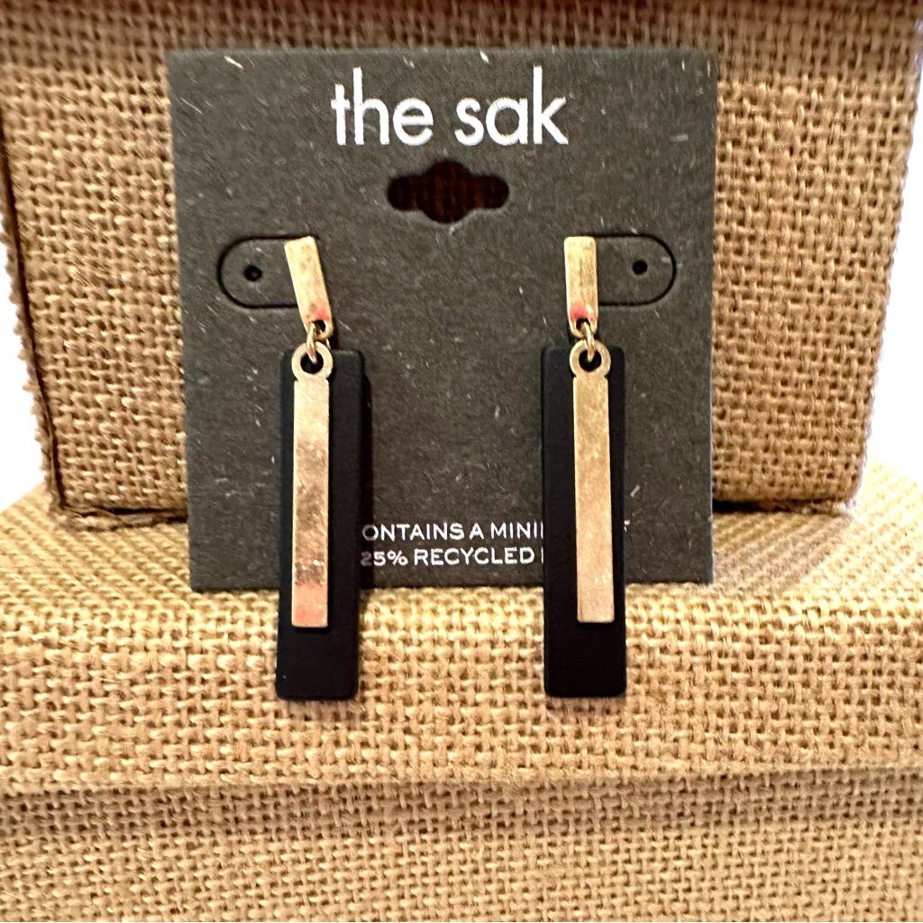 Nwt The Sak Earrings - Post Back Vertical Dangle - Matte Gold Tone And Black